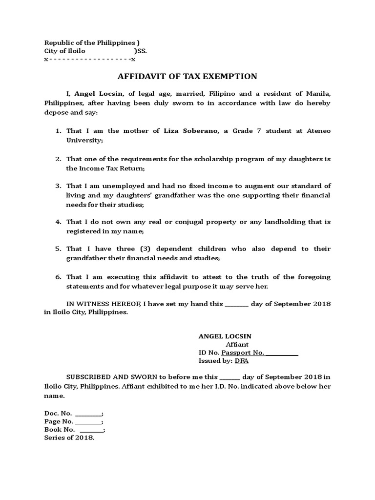 Affidavit of Tax Exemption PDF