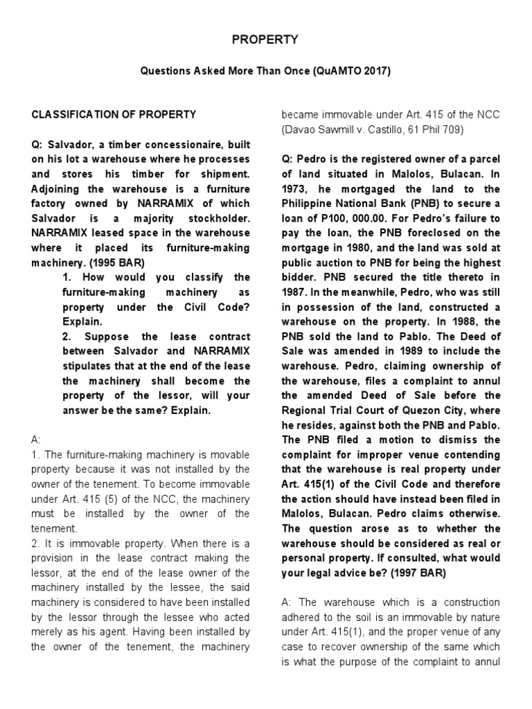 Bar Exam Questions For Property PDF Lease Indemnity