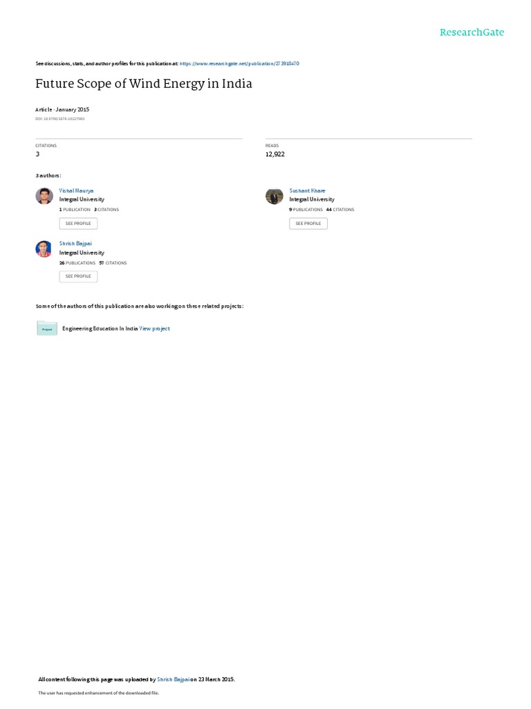 Future Scope of Wind Energy in India January 2015 PDF Wind Power