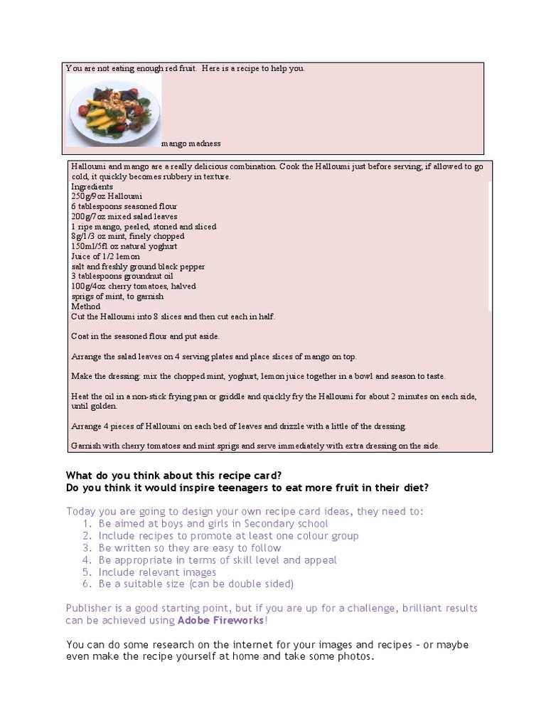 Mango Madness Recipe Card for Teens | PDF