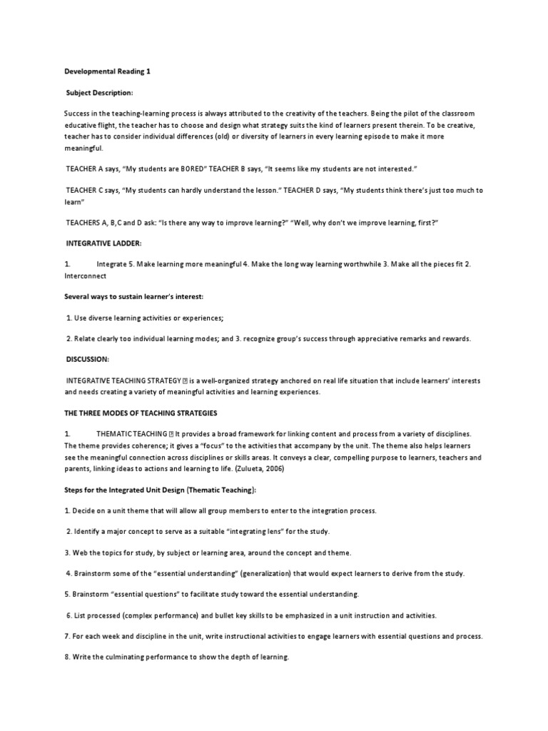 Developmental Reading 1 | PDF | Curriculum | Learning Theory (Education)
