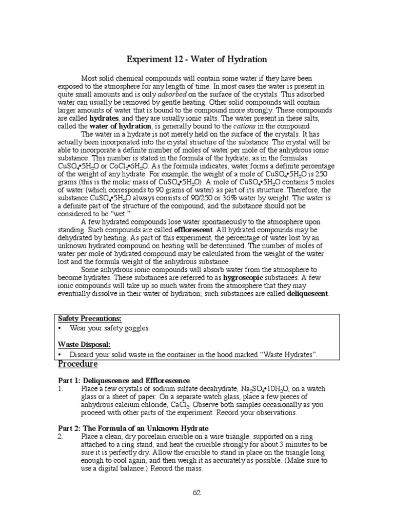 12 Water of Hydration PDF | PDF | Physical Sciences | Chemical Substances