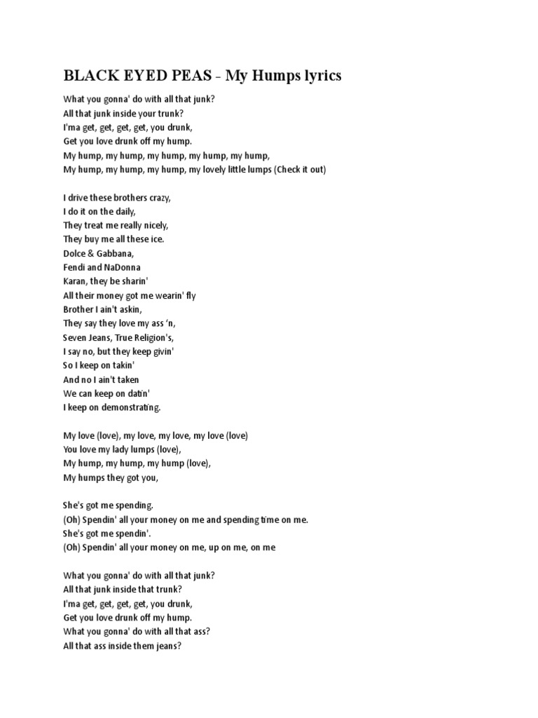 Black Eyed Peas My Humps Lyrics Insomnia Love