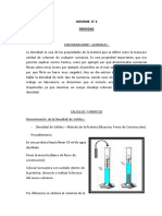 Informe de Laboratorio de Quimica Densidad de Un Cuerpo Solido