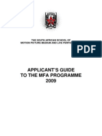 Applicant'S Guide To The Mfa Programme 2009: The South African School of Motion Picture Medium and Live Performance