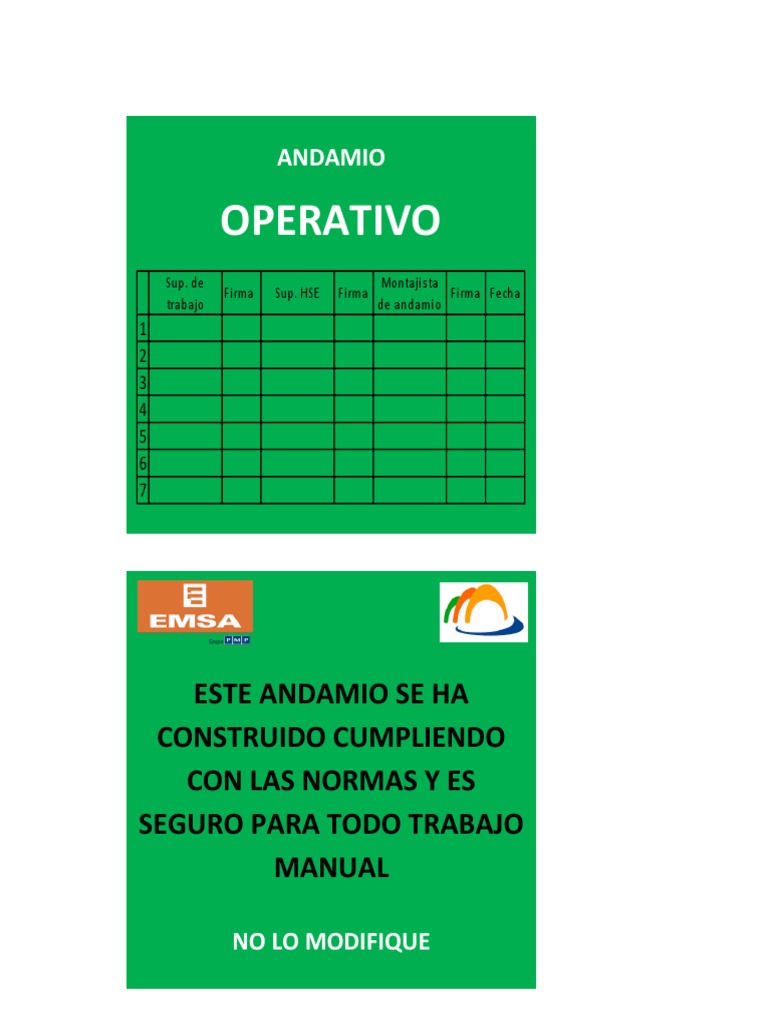 Tarjetas De Andamio Roja Verde Pdf