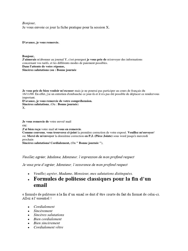 Formules de politesse par mail | PDF