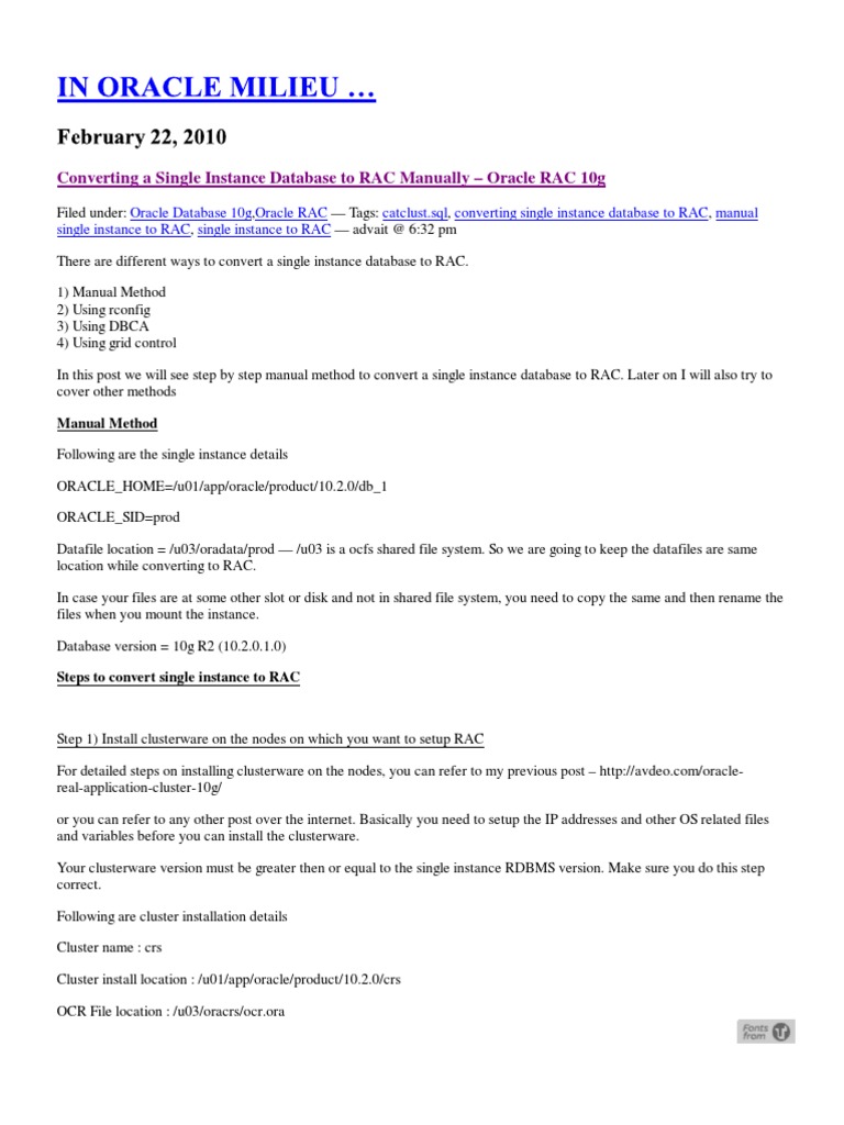Manual RAC Conversion for Oracle 10g | PDF