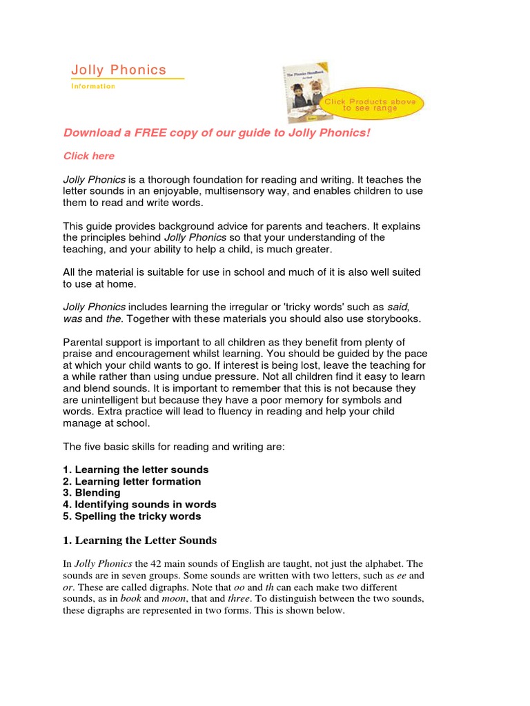 Free Jolly Phonics Guide Download | PDF | Phonics | Reading (Process)