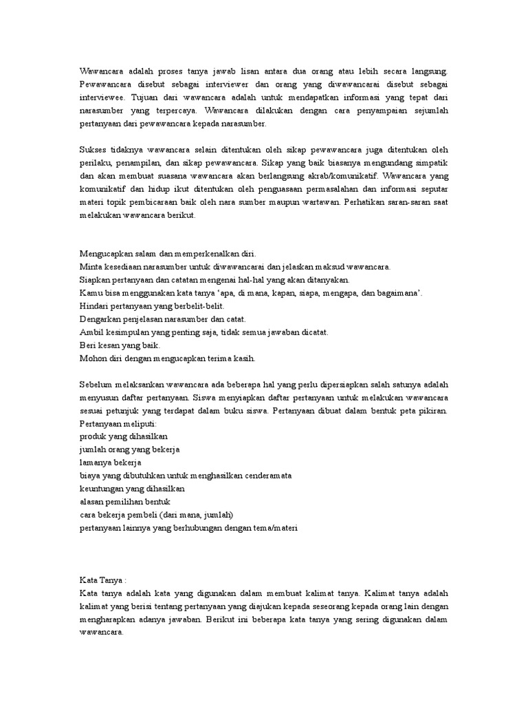 Materi Wawancara Kelas 4 SD | PDF