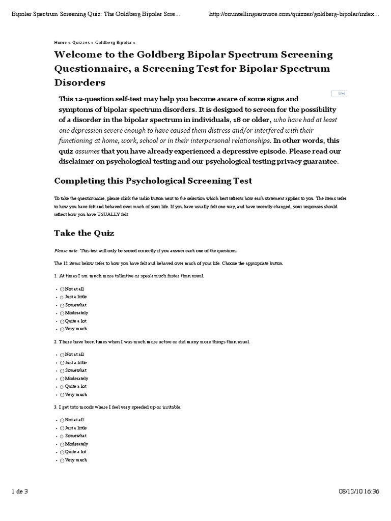 Bipolar Spectrum Screening Quiz: The Goldberg Bipolar Screening ...