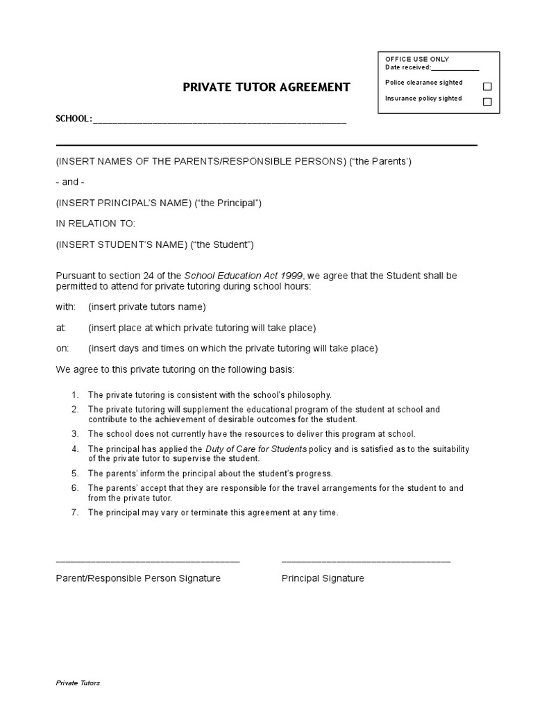 Private Tutor Agreement Template | PDF