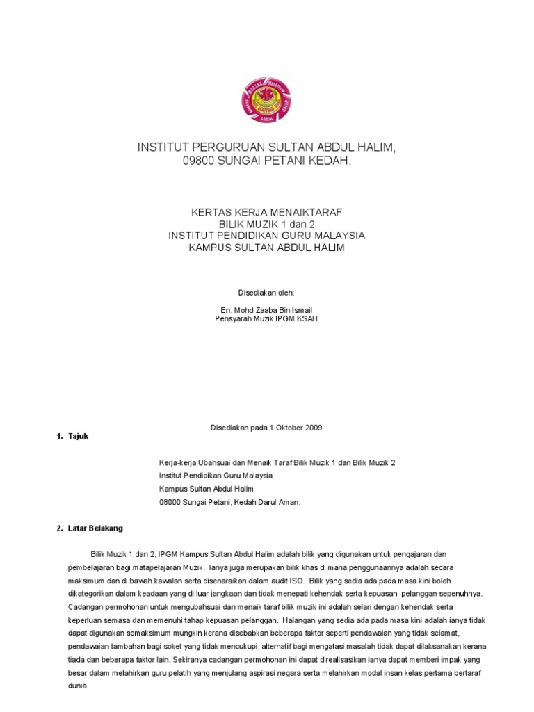 Kertas Kerja Menaiktaraf Bilik Muzik Pdf