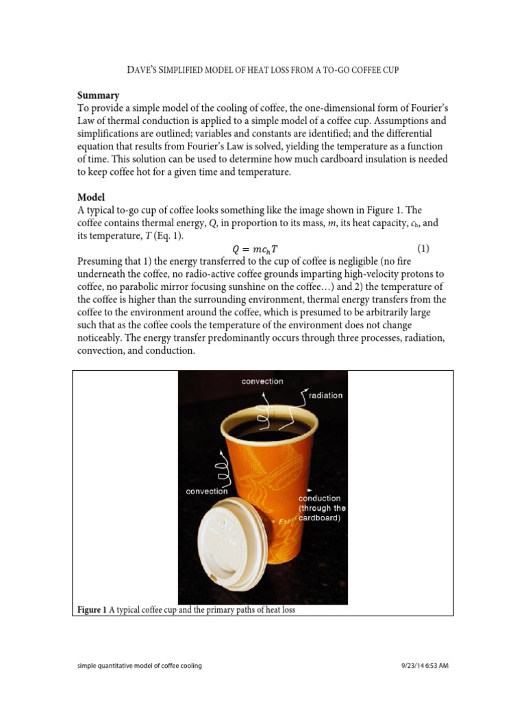 Simplified Coffee Cooling Model | PDF | Heat Transfer | Thermal Conduction