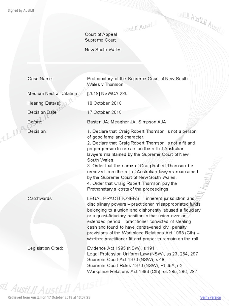 Au Cases NSW NSWCA 2018 230 PDF Solicitor Lawyer