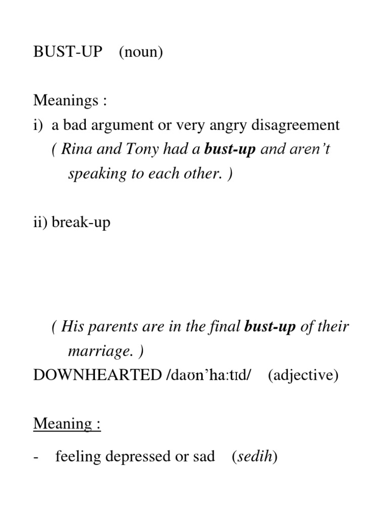 BUSTUP (Noun) (Rina and Tony Had A BustUp and Aren't Speaking To Each Other.) PDF