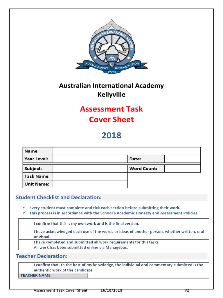 Assessment Task Cover Sheet Template | PDF