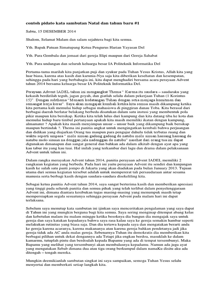 Contoh Pidato Perayaan Natal Masnurul