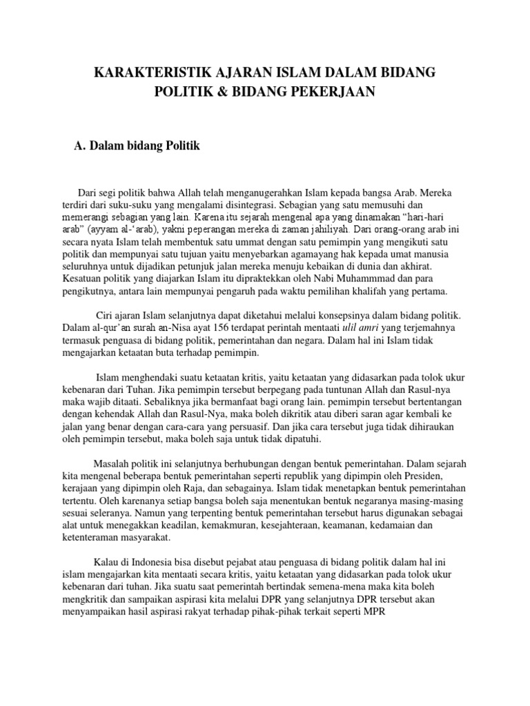 Karakteristik Ajaran Islam Dalam Bidang Politik Docx
