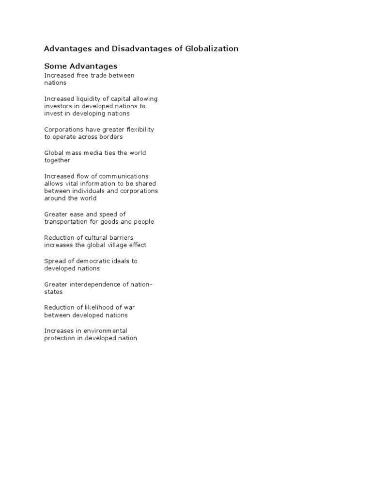 Advantages and Disadvantages of Globalization | PDF | Globalization ...