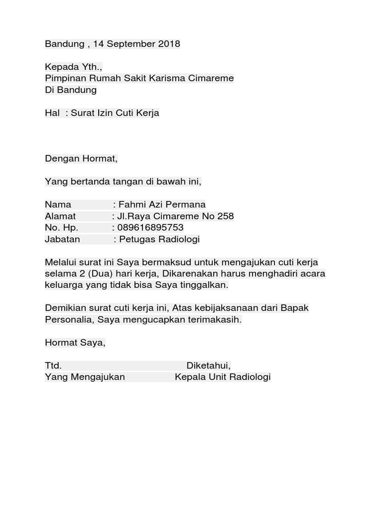 Contoh Surat Cuti