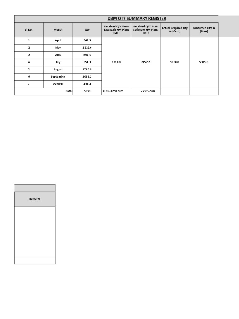 DBM Quantity Summary Report | PDF