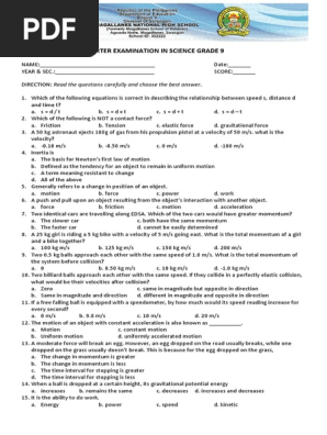 4th Quarter Exam in Science 9