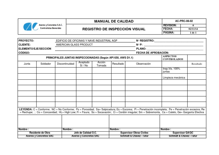 Registro de Inspección Visual AGP | PDF | El plastico | Calefacción ...