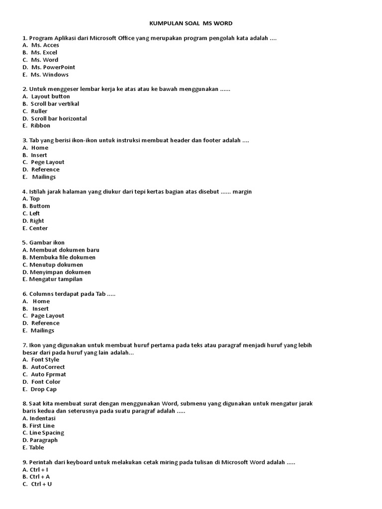 Soal Ms Word