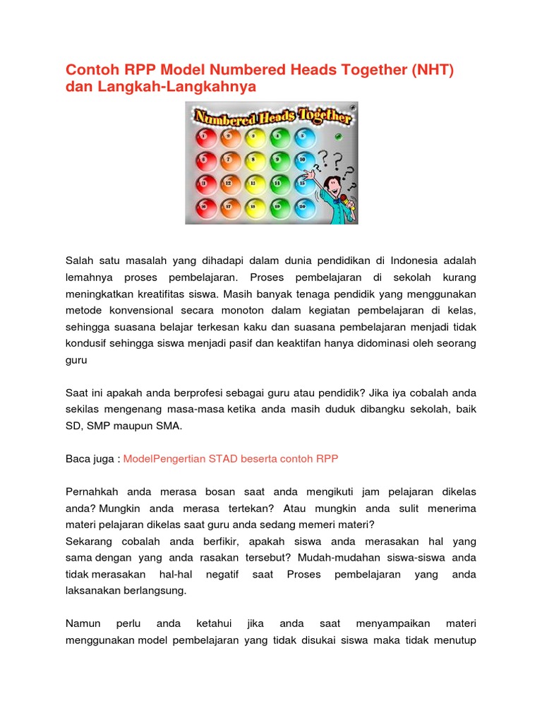RPP Model Pembelajaran NHT dan Langkahnya | PDF