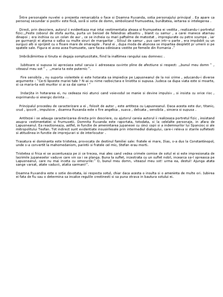 Între Personajele Nuvelei o Prezenta Remarcabila o Face Si Doamna ...