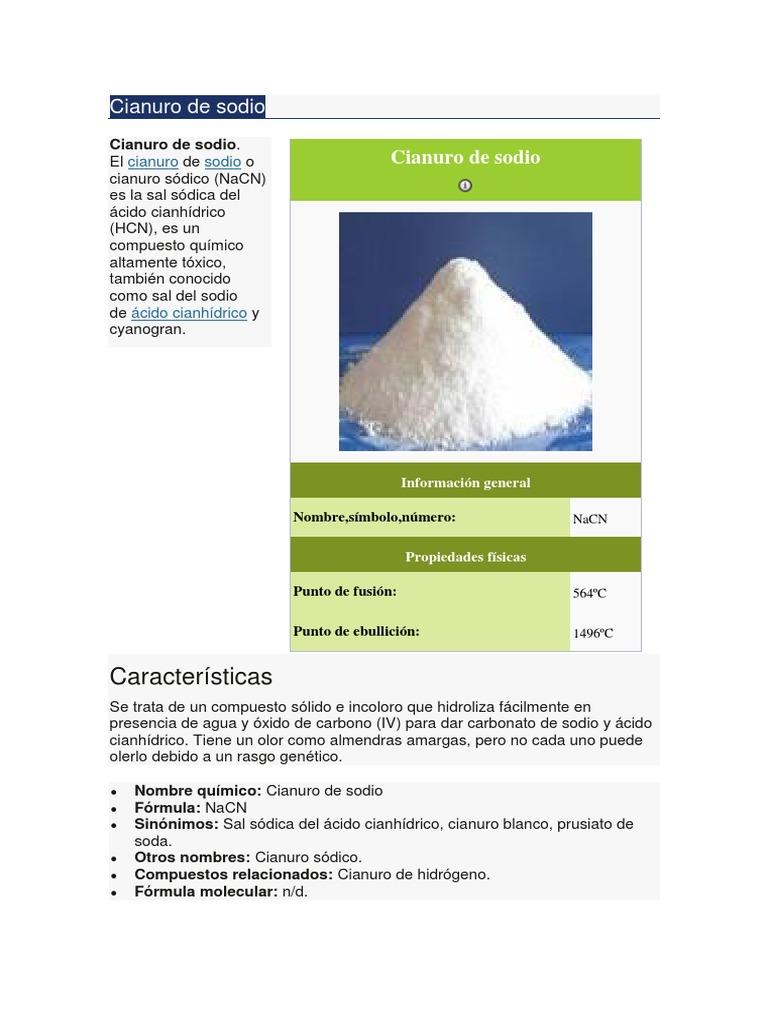 Cianuro de Sodio PDF Cianuro Sal (química)