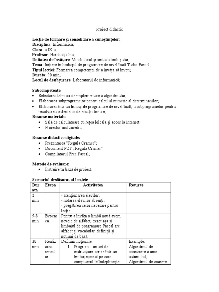 Lectia 1 Initiere in Limbajul de Programare Pascal | PDF