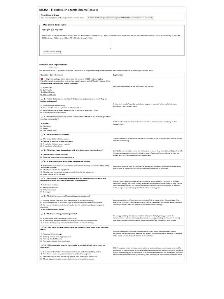 MSHA Electrical Hazard Answers PDF Insulator (Electricity