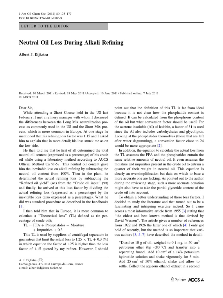 Neutral Oil Loss in Alkali Refining | PDF | Petroleum | Chromatography