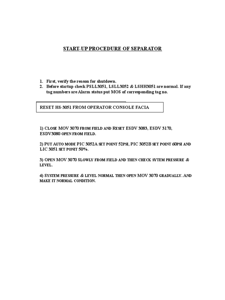 Separator Start-Up Procedure Guide | PDF | Technology & Engineering