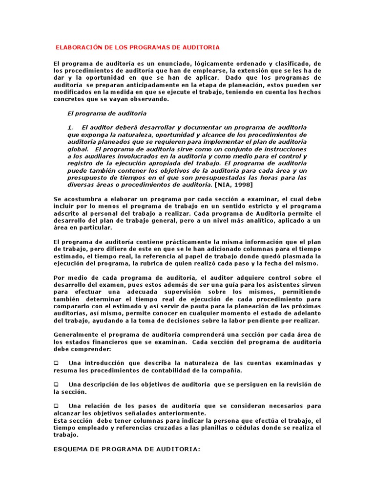 Elaboración de Los Programas de Auditoria | PDF | Auditoría | Programa ...