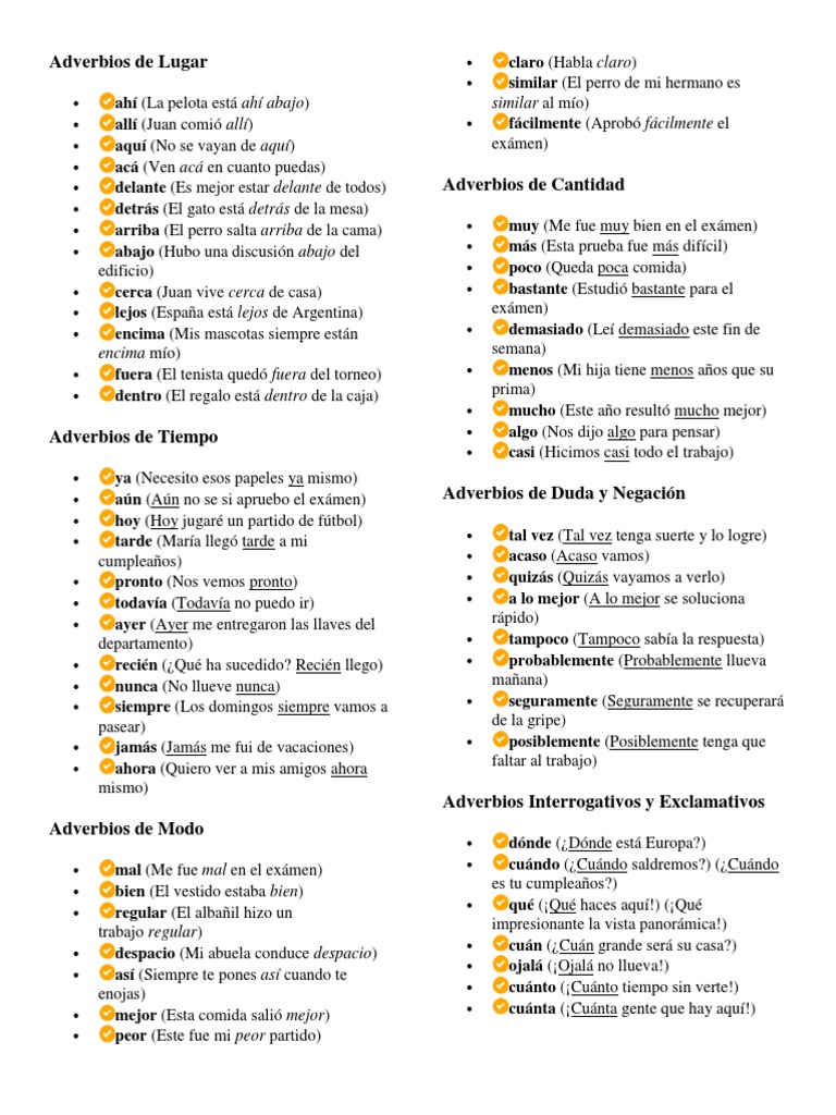 Adverbios de Lugar | PDF | Adverbio | Ocio