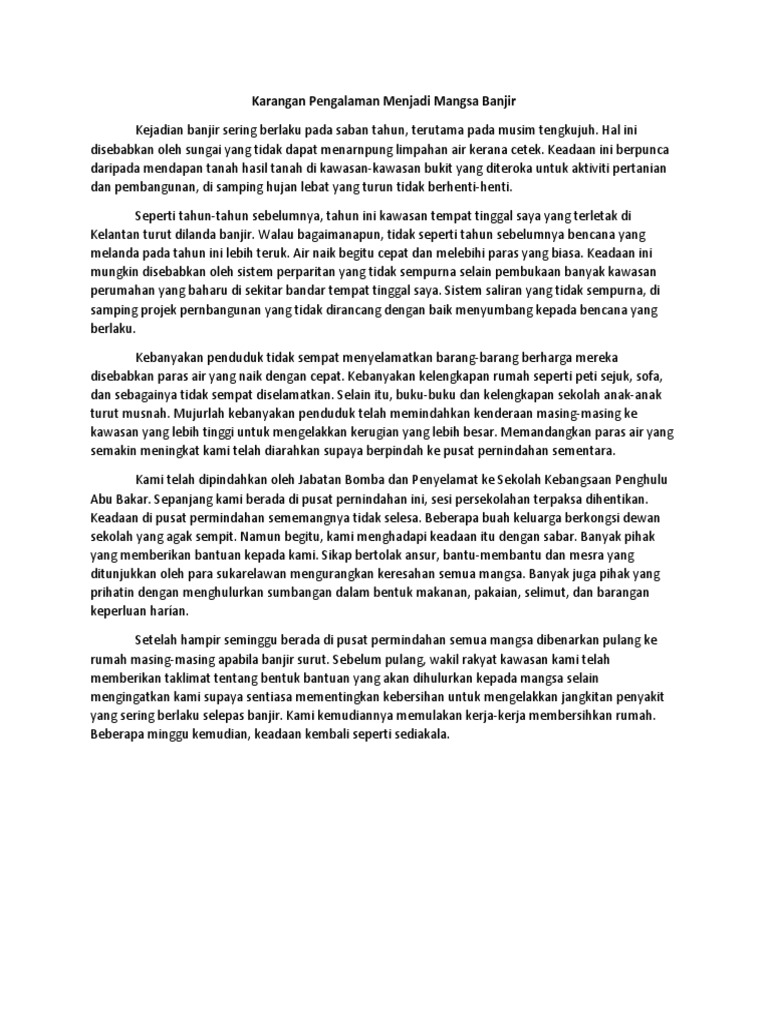 Karangan Pengalaman Menjadi Mangsa Banjir  PDF