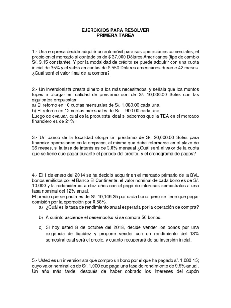 Ejercicios Financieros y de Inversión | PDF | Compartir (Finanzas ...
