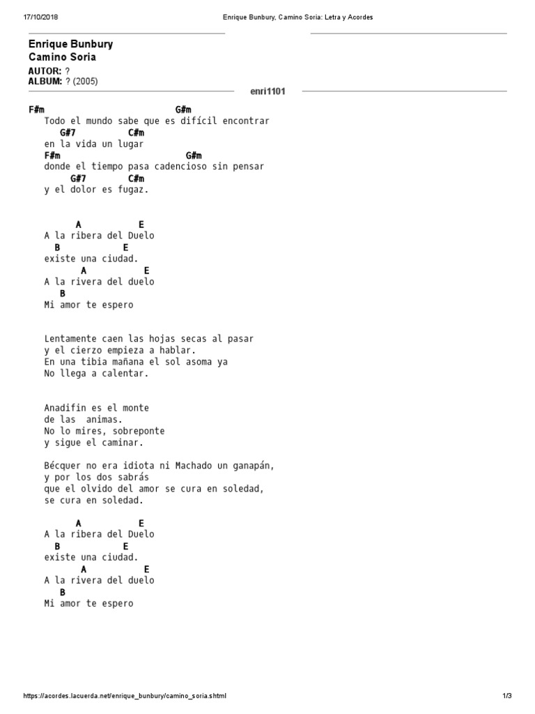 Enrique Bunbury Camino Soria Letra Y Acordes Musica Grabada Albumes