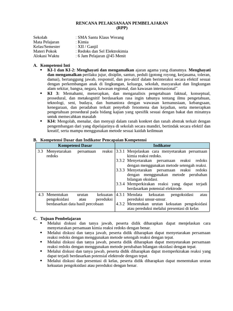 Kd 3 3 Rpp Kimia Kelas Xii Martinus Ola Rain