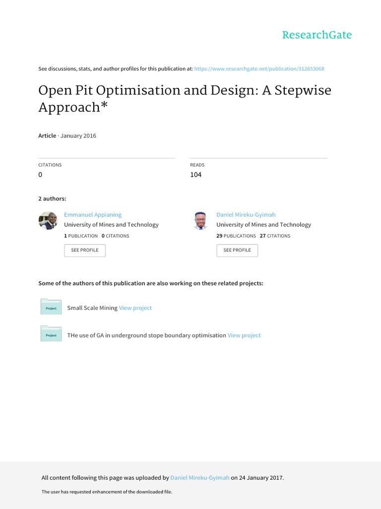 Open Pit Optimisation And Design A Stepwise Approach Pdf Pdf Net
