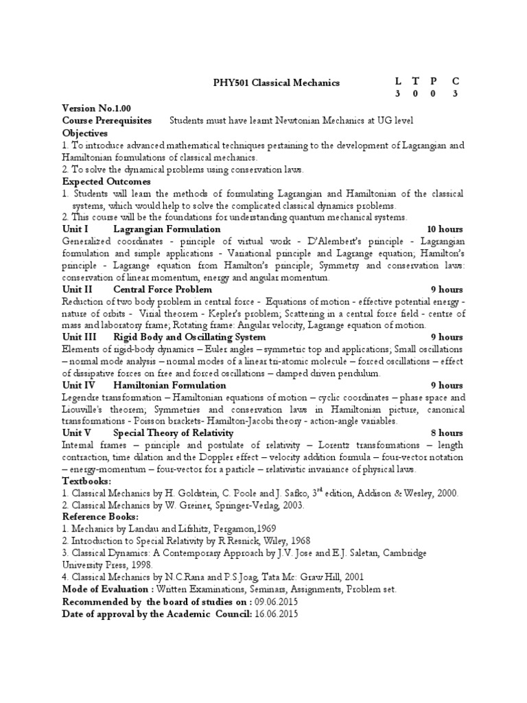 Advanced Classical Mechanics Course | PDF | Lagrangian Mechanics ...