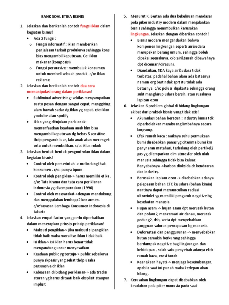 Bank Soal Etika Bisnis Untuk Mahasiswa