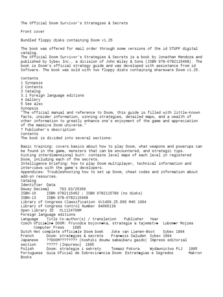The Official Doom Survivor Information Only | PDF | Books | Computing