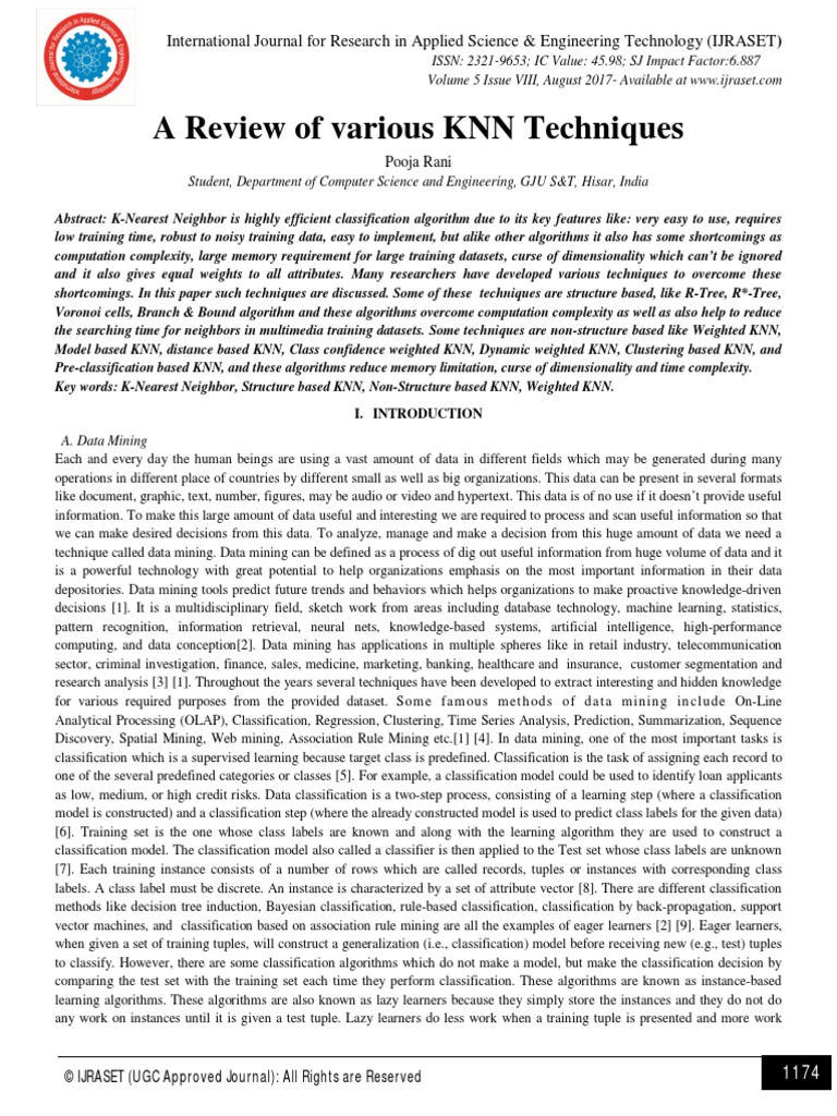 A Review of Various KNN Techniques | PDF | Statistical Classification ...