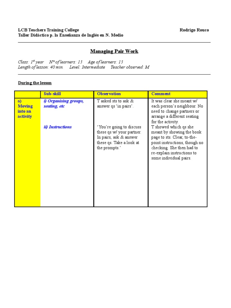 Managing Pair Work in English Lessons | PDF | Nonverbal Communication ...