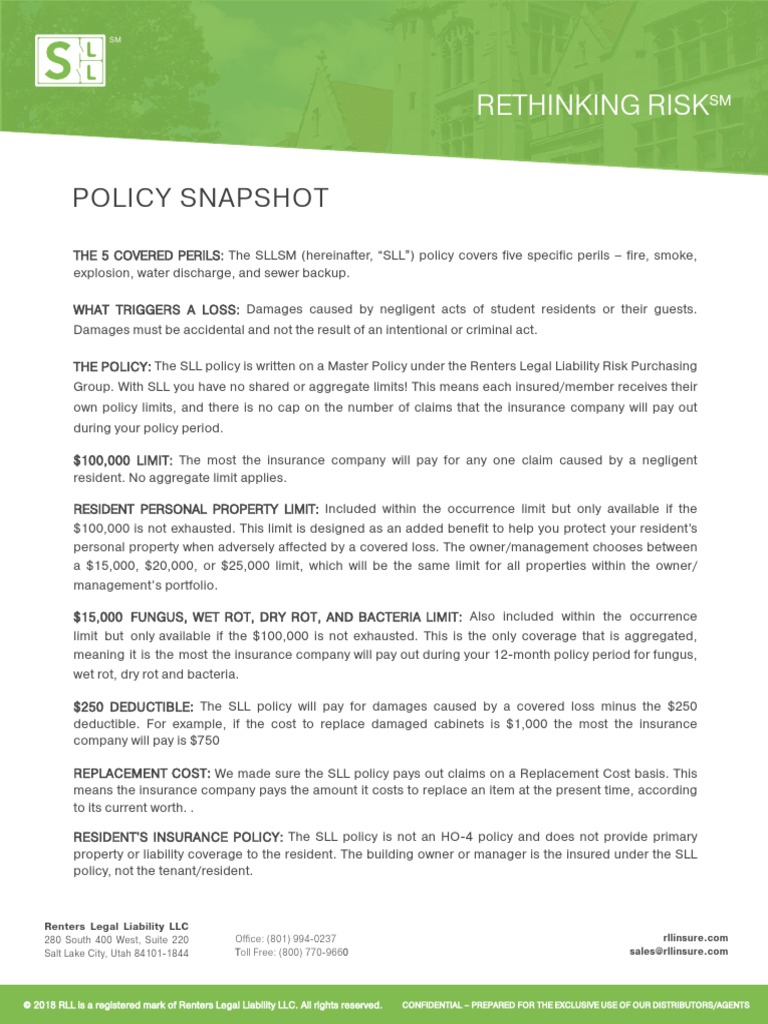 SLL Policy Snapshot Insurance Service Industries