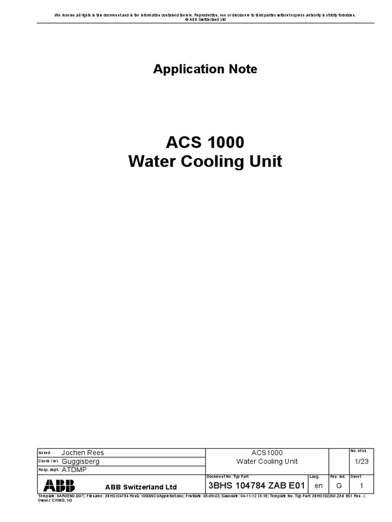 3BHS104784 1000W Water Cooling Unit PDF Heat Exchanger Heat Transfer